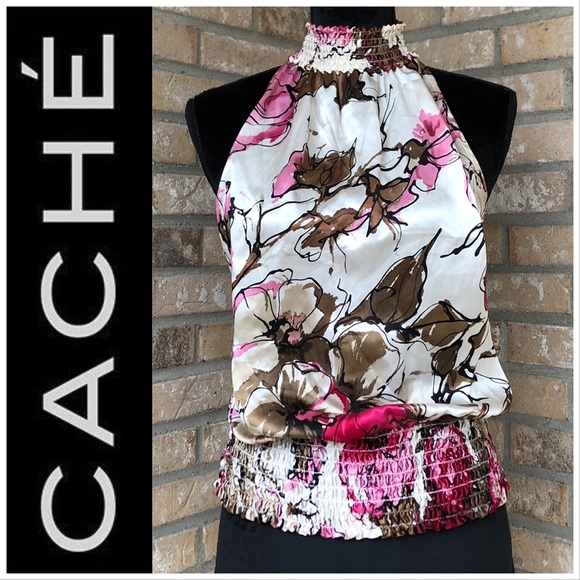 Like New Silk Floral Cache Halter Blouse Sz M - Picture 2 of 7